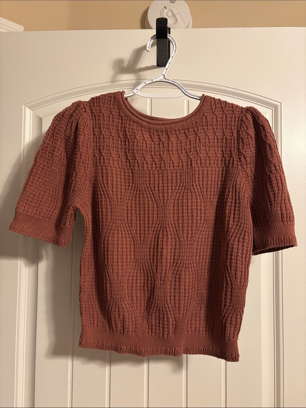 White House Black Market Rust Short-Sleeve Cable Knit Sweater
